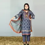 Digital Printed Muslin Cotton Silk 3PC Embroidered Suit