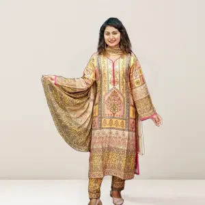 Digital Printed Muslin Cotton Silk 3PC Embroidered Suit