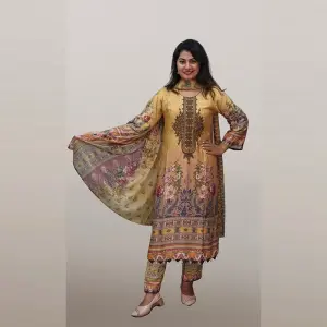 Digital Printed Muslin Cotton Silk 3PC Embroidered Suit